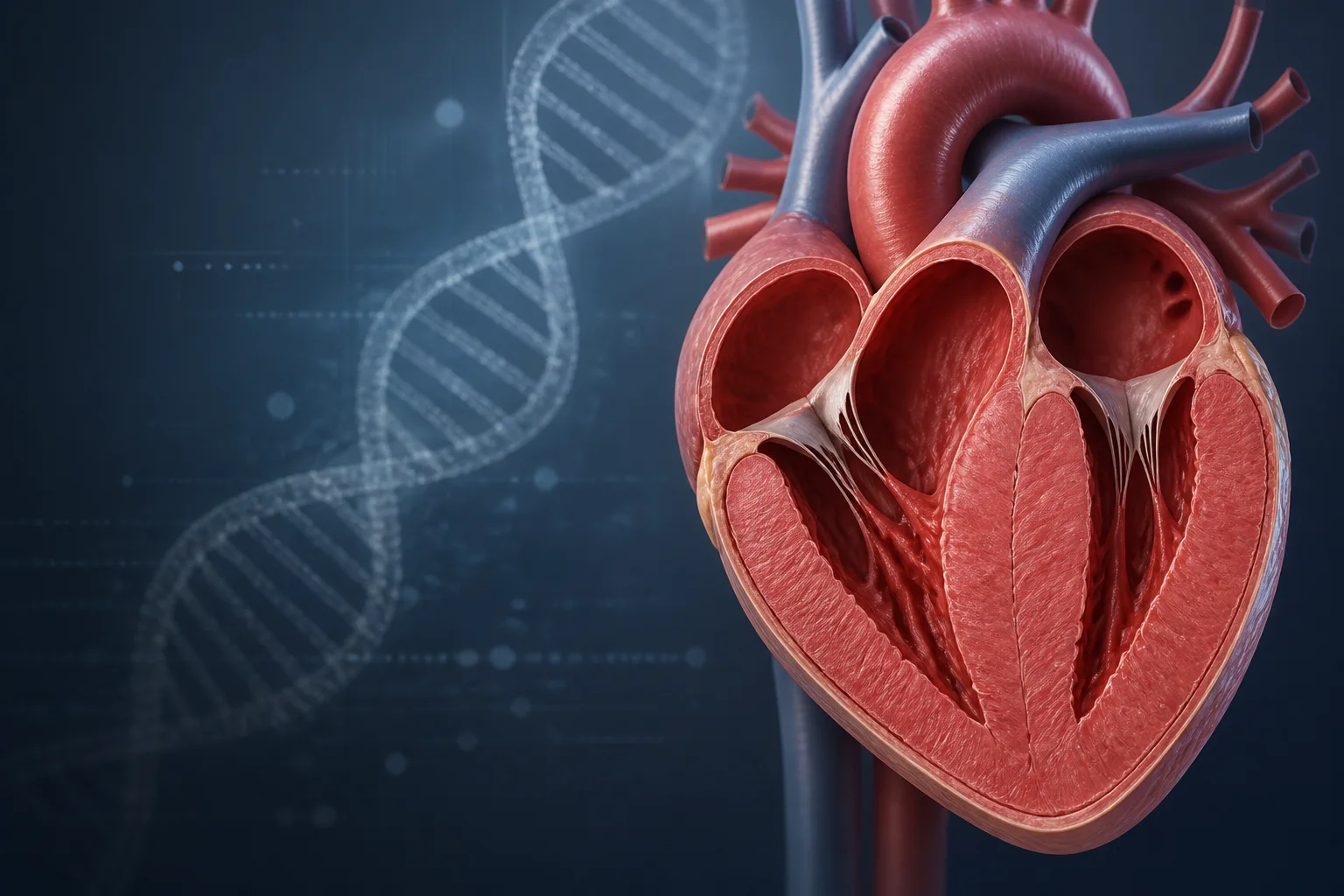 Hipertrofik kardiyomiyopatide kalınlaşmış kalp kası ve DNA sarmalı