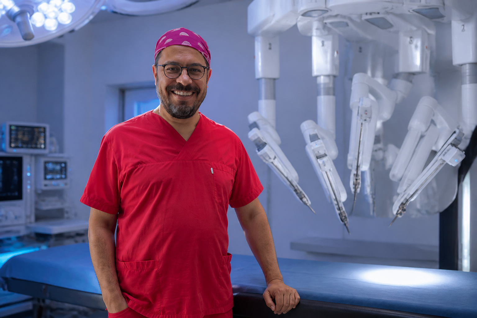 Op. Dr. Kadir Çeviker, robotik bypass cerrahisi konusunda da Vinci cerrahi robotu yanında